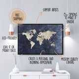 World Map Blue Taupe