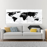 World Map Canvas white and marble black