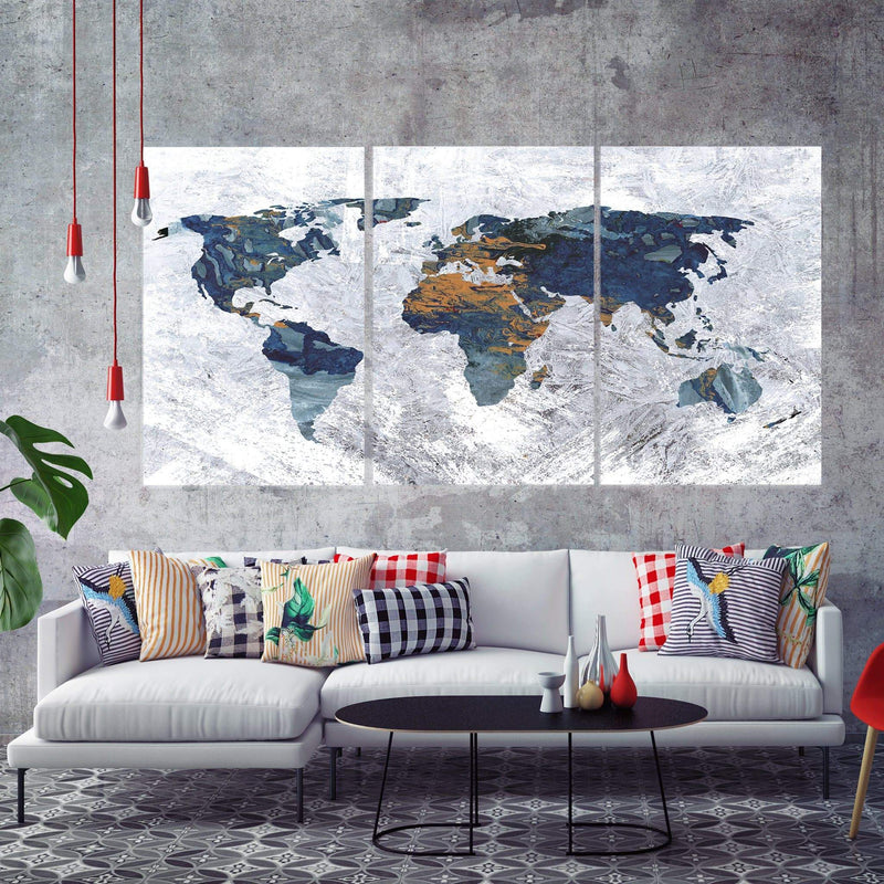 World Map Canvas white and brown