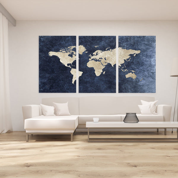 World Map Blue Taupe