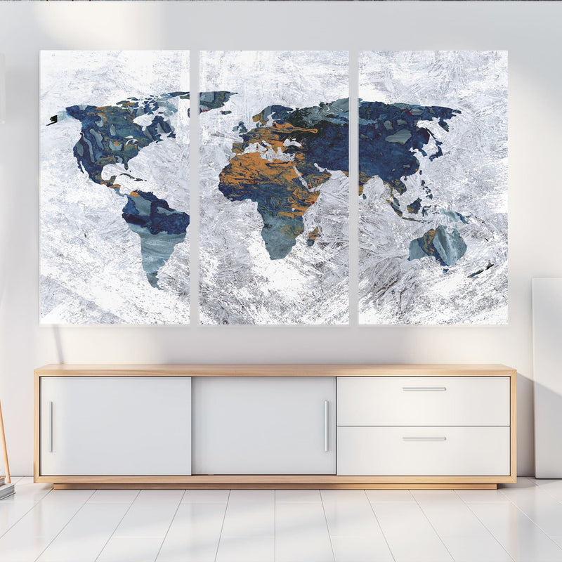 World Map Canvas white and brown