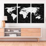 World Map Canvas black and white grunge