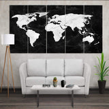 World Map Canvas black and white marble