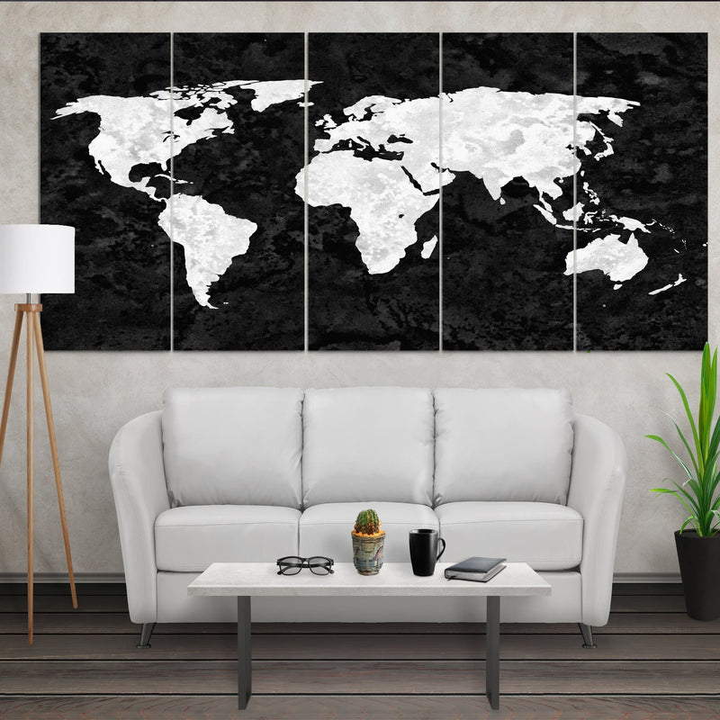 World Map Canvas black and white grunge
