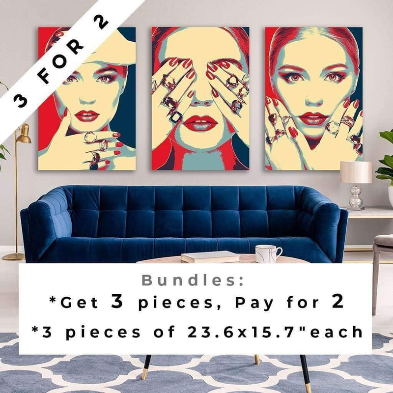 Eyes closed - shepard fairey inspired - Pop art Wall Art / Navy and red canvas for living room / Wall Art/Audrey Hepburn Poster / Audrey Hepburn Canvas - Ready To hang
