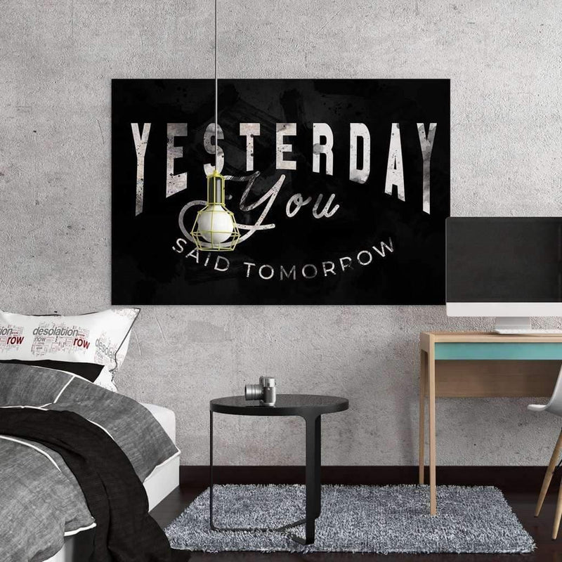 living room/Gym with "yesterday you said tomorrow" art for gym club, office, coworking, Motivational Canvas For Office - Wall Art Canvas Motivational Canvas for Gym – by www.Motiv-art.com